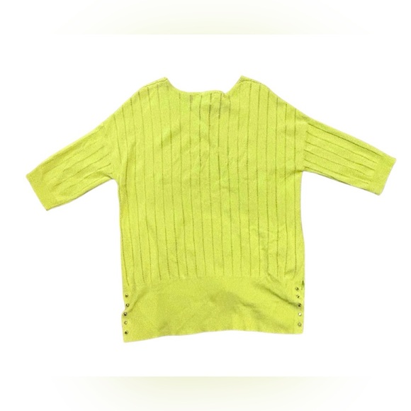 Joseph Ribkoff Lydia V-Neck Knit Top w/ Stud Detail | Lime Green | Size XS - Picture 5 of 7
